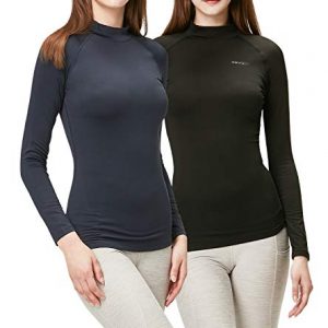 DEVOPS Women's 2 Pack Thermal Turtle Long Sleeve Shirts Compression Baselayer Tops (Large, Black/Navy)