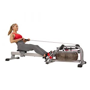 Sunny Health & Fitness Water Rowing Machine Rower w/ LCD Monitor, 265 Max Weight, Adjustable Footpads and Foldable 48