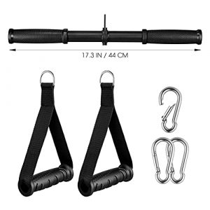 Unomor LAT Pull Down Bar Handles: Rotating Straight Bar and 2 Pack Exercise Handles Grips Attachments with 3 Carabiners Clips for Resistance Bands Cable Machine Workout Home Gym Training