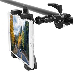 iTODOS Tablet Holder for Spin Bike, Stroller,Treadmill,Golf Cart, Wheelchair,Stationary Bike,Microphone Stand, Adjustable 7~11