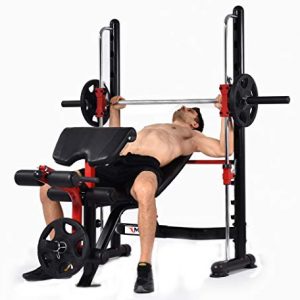 MiM USA Olympic Weight Bench & Squat Rack W/Smith Structure and Interchangeable Barbell Sleeves for Olympic and Standard Weight Plates