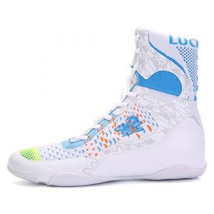 B LUCK SHOE Boxing Shoes, Mens Womens Hi-top Breathable Boxing Boots for Kids, Youth, Adult LS198 White