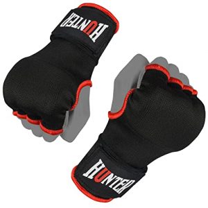 HUNTER Gel Padded Inner Gloves with Hand Wraps for Boxing (Set of 2) (Black, L/XL)