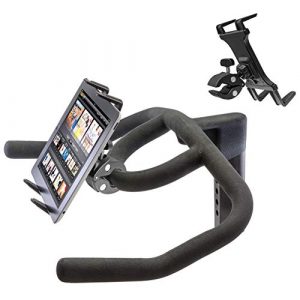 Heavy Duty Clamp Mount w/Universal iPad Pro Tablet Holder for Stationary Bicycle Treadmill Elliptical Indoor Exercise Spin Bike Microphone Stand & Boat Helm (Fits all tablets with or with out case Cases)