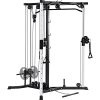 Merax Cable Crossover Machine with LAT Pulldown and Low Row, Crossover Station with Multi-Grip Pull Up Bar for Home Gym Strength Training Equipment (Black)