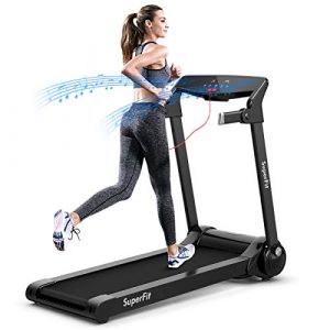 Goplus 3HP Electric Folding Treadmill, with APP Control, Bluetooth Speaker and HD Touch Screen, Installation-Free, Compact Walking Jogging Running Machine for Home Office Use (Silver)