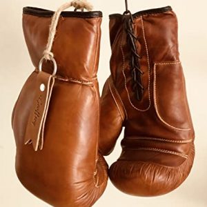Geoffrey TAN Leather Vintage Boxing Gloves with Leather Laces | 12oz | Retro (Tan), Large