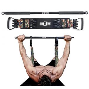 INNSTAR Adjustable Bench Press Band with Bar, Upgraded Push Up Resistance Bands, Portable Chest Builder Workout Equipment, Arm Expander for Home Workout,Gym,Fitness,Travel (Camo Army Green-150LB)
