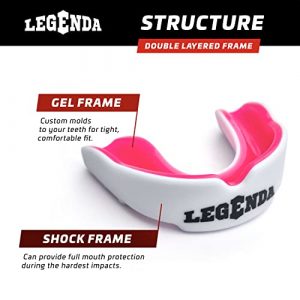 Legenda Sports Mouth Guard for Kids w/ Case, Professional Youth Mouthguard for Boxing, MMA, Karate, Flag Football, Martial Arts, Rugby, Lacrosse and Other High Contact Sports (White / Pink)