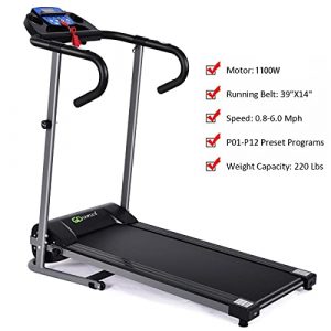 Goplus 1100W Electric Folding Treadmill, with LCD Display and Heart Rate Sensor, Compact Running Machine for Home