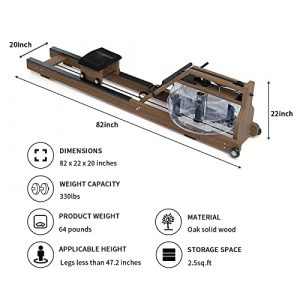 Water Rowing Machine for Home Use Wooden Vintage Water Rower with Bluetooth Monitor Home Gym Fitness Cadio Exercise Equipment Brown