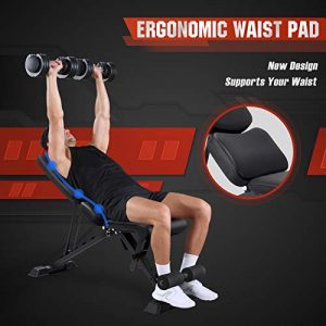 FLYBIRD Adjustable Weight Bench, Foldable Workout Bench Incline Bench for Home Gym Strength Training - Waist Pad New Version