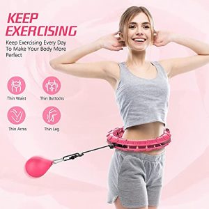 KICHHOMO Weighted Hoola Hoop for Adults and Kids Exercising, 2 in 1 Abdomen Fitness Weight Loss Massage Non-Fall Hoola Hoops, 24 Detachable Knots Adjustable Weight Auto-Spinning Ball (Pink)