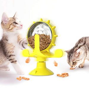 JDYC Pet Rotatable Exercise Puzzle Catnip Interactive Turning Windmill Wheel Treadmill Cat Toys Treat Dispenser(Yellow)