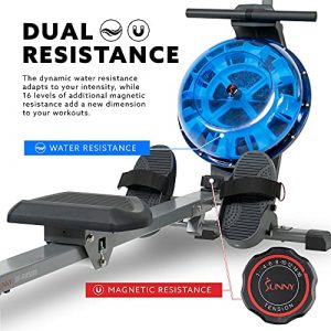 Sunny Health & Fitness Hydro+ Dual Resistance Magnetic Water Rowing Machine