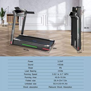 Folding Treadmill for Home, Cardio Running Machine, 12 Program, LED Touch Screen, 7 Color LED Lights, Bluetooth Speakers, APP Control, Heart Sensor