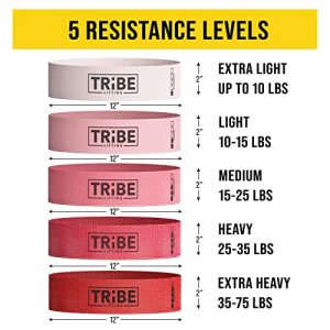 Tribe Lifting Fabric Resistance Bands Women and Men - Booty Bands for Women - Thigh Bands for Workout Bands for Women - Glute Bands - 5 Levels of Exercise Bands Resistance Loops for Legs and Butt