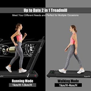 Goplus 2 in 1 Folding Treadmill, 2.25HP Superfit Under Desk Electric Treadmill, Installation-Free with Blue Tooth Speaker, Remote Control, APP Control and LED Display, Walking Jogging for Home Office