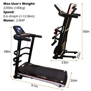 Ksports Treadmill Bundle Comprising of Electric Folding Treadmill for Home, Sit Ups Rack & Ab Mat & Dumb Bells for Home Office Gym, Patent Pending Design with Incline for Jogging, Walking w/Smart APP