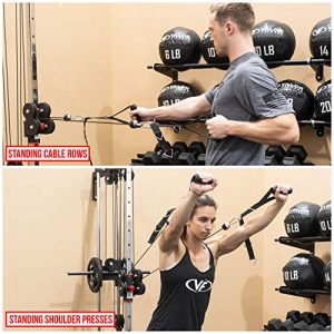 Valor Fitness BD-62 Wall Mount Cable Station with Adjustable Dual Pulley System and Strap Handles for Functional Home Gym