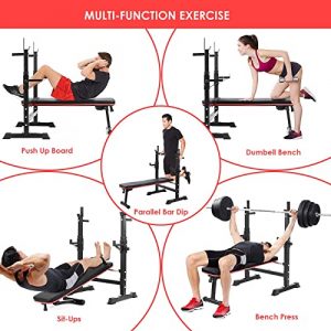 AthLike Folding & Adjustable Bench Press Bench Set, Multi-Function Weight Bench Set, Strength Training Bench with Squat Rack Set, for Incline/Decline, Sit-Ups, Full-Body Exercise, Home, Gym