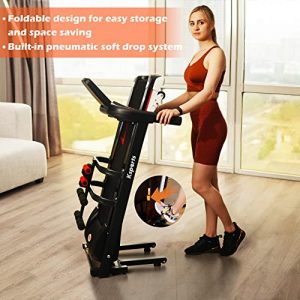 Ksports Treadmill Bundle Comprising of Electric Folding Treadmill for Home, Sit Ups Rack & Ab Mat & Dumb Bells for Home Office Gym, Patent Pending Design with Incline for Jogging, Walking w/Smart APP