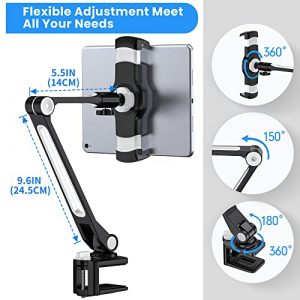 AboveTEK Sturdy iPad Holder, Aluminum Long Arm iPad Tablet Mount, 360° Swivel Tablet Stand & Phone Holder with Bracket Cradle Clamps 4
