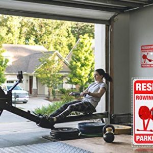 Rowing Machine Parking Embossed Tin Sign Ideal for Rowing Machine Accessories, Home Gym Rowers, Rowing Clubs, and More (RED)