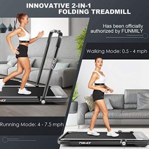 beachey Folding Treadmill, 2-in-1 Under-Desk Treadmill for Home, Office, Gym.Compact Jogging/Running Machine with Remote Control, Bluetooth Speaker and LED Display,No Assembly Needed(Black)