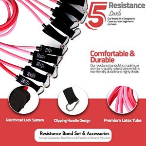 Resistance Bands with Handles - 11-Piece Workout Band Set for Women - Handles and Carrying Bag Included – Non-Slip Work Out Booty Bands - Fitness Bands for Butt and Legs Exercise (Red 150lbs)