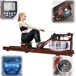 Aoparts Water Rowing Machine, Walnut Wood Rower Machine for Home Use, Water Resistance Rower with with LCD Monitor, Indoor Fitness Equipment for Full Body Exercise (Black Walnut)