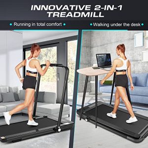 Folding Electric Treadmill for Home, 265lb Weight Capacity, FUNMILY 2 in 1 Under Desk Treadmill for Walking Running