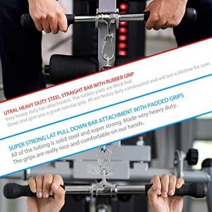 AMUIZC LAT Pulldown Bar Cable Machine Attachment with Full Rotation and Rubber Handle for Gym,Ricep Press Down Cable Attachment for Pulley System Home Gym,20 Inch