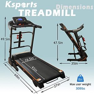 Ksports Treadmill Bundle Comprising of Electric Folding Treadmill with Auto/Manual Incline Sit Ups Rack & Ab Mat, Dumb Bells for Home Office Gym Small Spaces, Running Machine with Smart APP