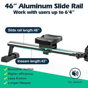 Water Rowing Machine,DEROFIT 46” Aluminum Slide Rail Water Resistance Rowing Machine for Home Outdoor Use,330LBS Capacity Water Rower with LCD Monitor Device Mount