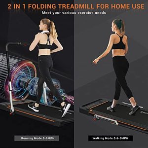 Kicode 2 in 1 Folding Treadmill, Under Desk Electric Pad Treadmill, Portable Walking and Running Machine with Remote Control, Speaker, LED Display, Walking Jogging Machine for Home, Office & Gym