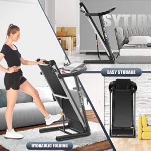 SYTIRY Treadmill,3.25 HP Electric Treadmill for Home with Incline/10 HD tv Touchscreen,Multifunctional Folding Treadmill