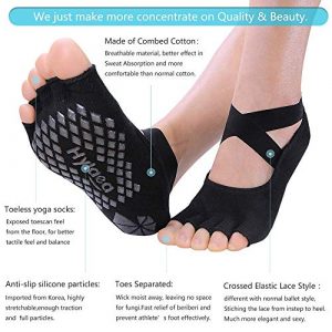 Hylaea Yoga Socks for Women with Grip & Non Slip Toeless Half Toe Socks for Ballet Pilates Barre Dance