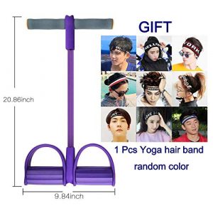 Upgrade 4-Tube Natural Latex Sit-up Bodybuilding Expander- Elastic Pull Rope Fitness Equipment- Pedal Resistance Band for Abdomen/Waist/Arm/Yoga Stretching Slimming Training (Purple)