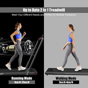 Goplus 2 in 1 Folding Treadmill, 2.25HP Under Desk Electric Treadmill, Installation-Free, with Remote Control, Bluetooth Speaker and LED Display, Walking Jogging Machine for Home/Office Use (Black)