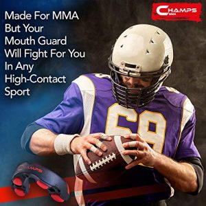 Champs MMA Mouth Guard with Case – Martial Arts Training Equipment Mouthpiece– Wrestling Mouthguard for Boxing, Muay Thai, Contact Sports for Adults and Kids 10+ Boxing Equipment (Black/Red)