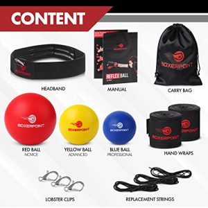 Boxing Reflex Ball Set for Kids - 3 Difficulty Level Soft Punching Balls - Boxing Training Equipment with Adjustable Headband Boxing Trainer and Hand Wraps, Great for Hand Eye Coordination
