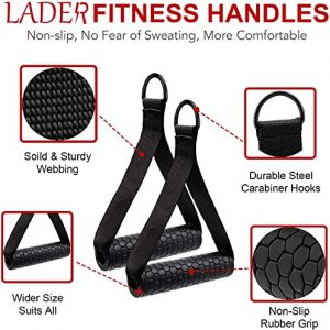 LADER Cable Machine Attachments LAT Pulldown Accessories - V-Shaped Handle + Triceps Rope Pull Down Attachment + Exercise Handles + Ankle Straps + Carabiner Clips for Home Gym Workout