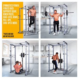 Gymnastics Power Rack with 24 Accessories, Squat Rack with Lat Pulldown and Pull Up Bar, Commercial High Capacity Home Gym Machine with All Equipment Included