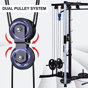 Merax Cable Crossover Machine with LAT Pulldown and Low Row, Crossover Station with Multi-Grip Pull Up Bar for Home Gym Strength Training Equipment