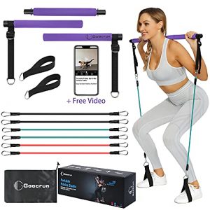 Goocrun Portable Pilates Bar Kit with Resistance Bands for Men and Women - 6 Exercise Resistance Bands (15, 20, 30 LB) - Home Gym Equipment - Supports Full-Body Workouts – with Video （Purple）