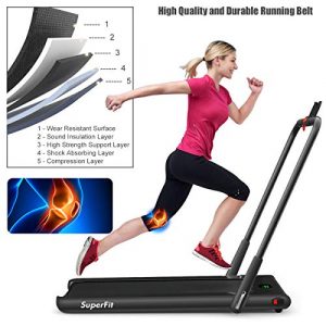 GYMAX Folding Treadmill, 2 in 1 Under Desk Electric Running Machine with LED Screen, Portable Walking Machine for Home, Office, Gym (Black)