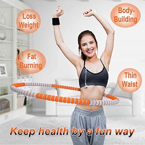 Exercise Hoops, Fadeker Fitness Hoop for Women Men, 8 Section Detachable Weighted Hoop, Weighted Fitness Hoop, Workout Hoop with Soft Padding, Hoop for Weight Loss Burning Fat Training, Orange-Gray