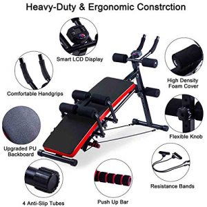 KESHWELL Ab Workout Machine,Core Abs Exercise Equipment for Home Gym,Adjustable Sit Up Bench Strength Training Abdominal Cruncher,Foldable Core Workout Machine with Resistance Bands&LCD Display