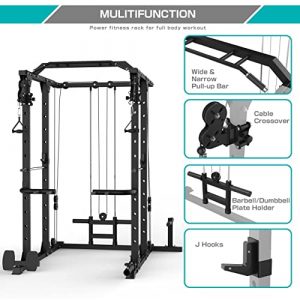 MAJOR LUTIE Power Cage, 1400 lbs Capacity Power Rack Commercial Multi-Function Weight Cage with Adjustable Cable Crossover System and Landmine, Garage & Home Gym(Black)